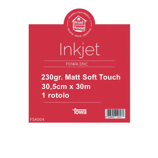 Carta per plotter Inkjet 30,5cm x 30m 230gr. Matt Soft Touch FSA004