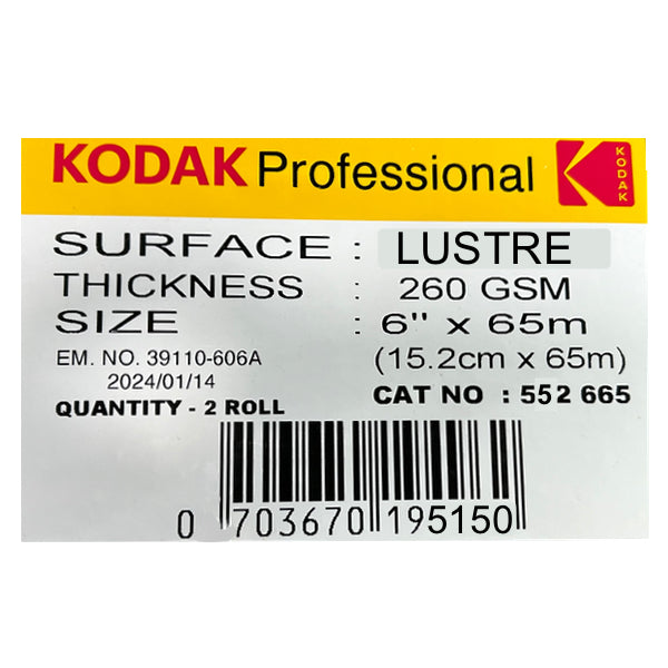Kodak Carta 15,2X65mt 260gr Lustre 2 Roll per Dry Lab