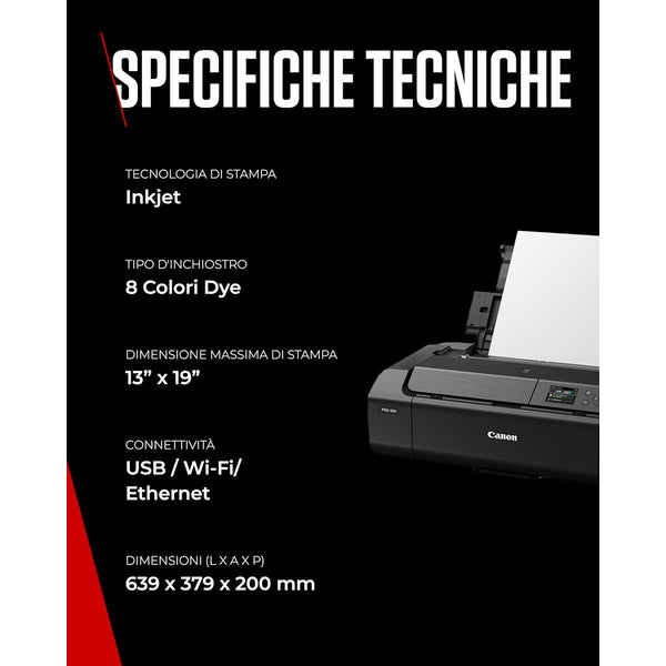Canon Stampante Fotografica Pixma Pro 200 Stampante Inkjet Wifi A3+