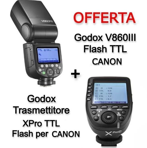 Godox V860III Flash TTL Canon +Trasmettitore XPro TTL Flash per Canon
