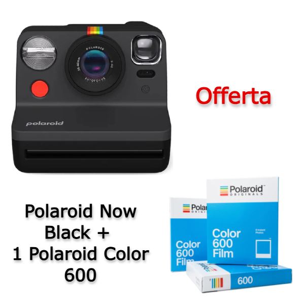Polaroid Now Black 2° Gen + 1 Polaroid Color 600 Film