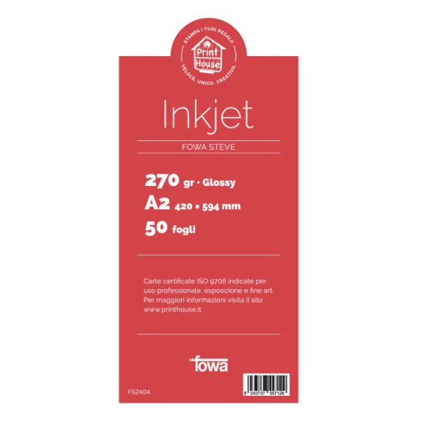 Fowa Carta per Stampante Inkjet A2 270gr. Glossy Conf. 50 Fogli FS2404