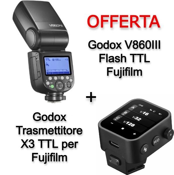 Godox V860III Flash TTL Fujifilm + Godox Trasmettitore X3 TTL per Fujifilm