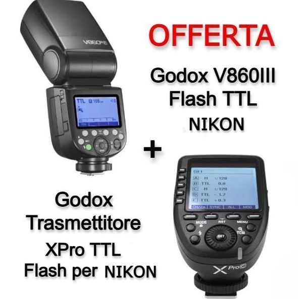 Godox V860III Flash TTL Nikon + Trasmettitore XPro TTL Flash per Nikon