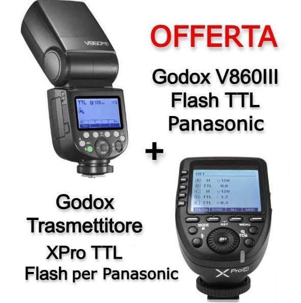 Godox V860III Flash TTL Panasonic + Trasmettitore XPro TTL Flash per Panasonic