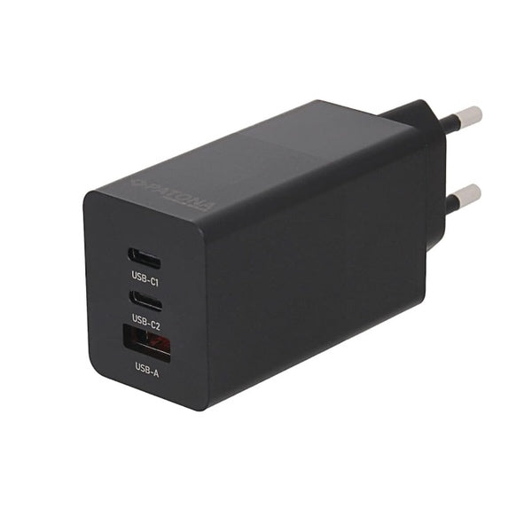 Patona Alimentatore Premium GaN PD65W nero 2xUSB-C 1xUSB-A PD3.0 QC3.0 Nero