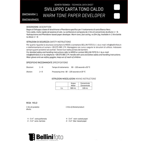Bellini D Warm Paper Sviluppo 500ml - Senza idrochinone