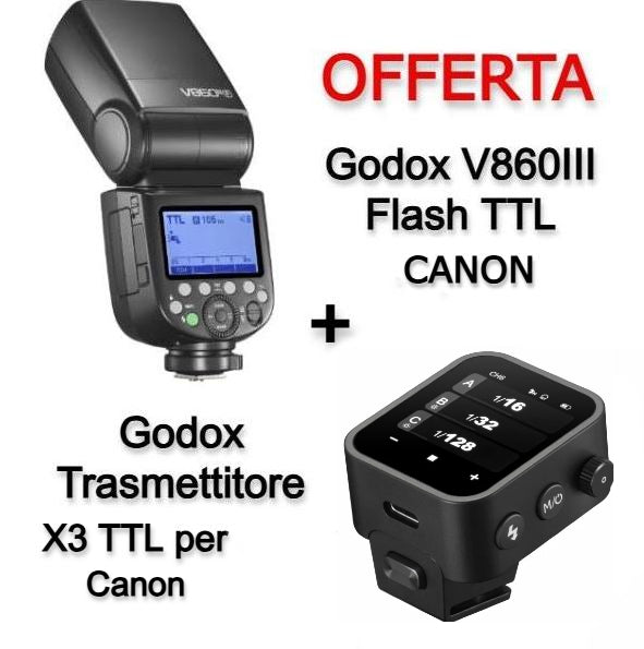 Godox V860III Flash TTL Canon + Trasmettitore X3 TTL per Canon
