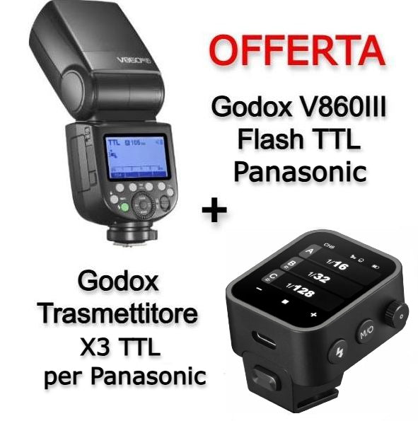 Godox V860III Flash TTL Panasonic + Trasmettitore X3 TTL per Panasonic